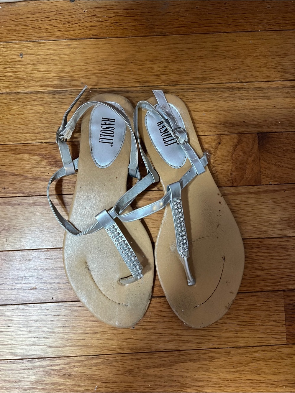 Rasolli Silver T-Strap Rhinestone Sandals